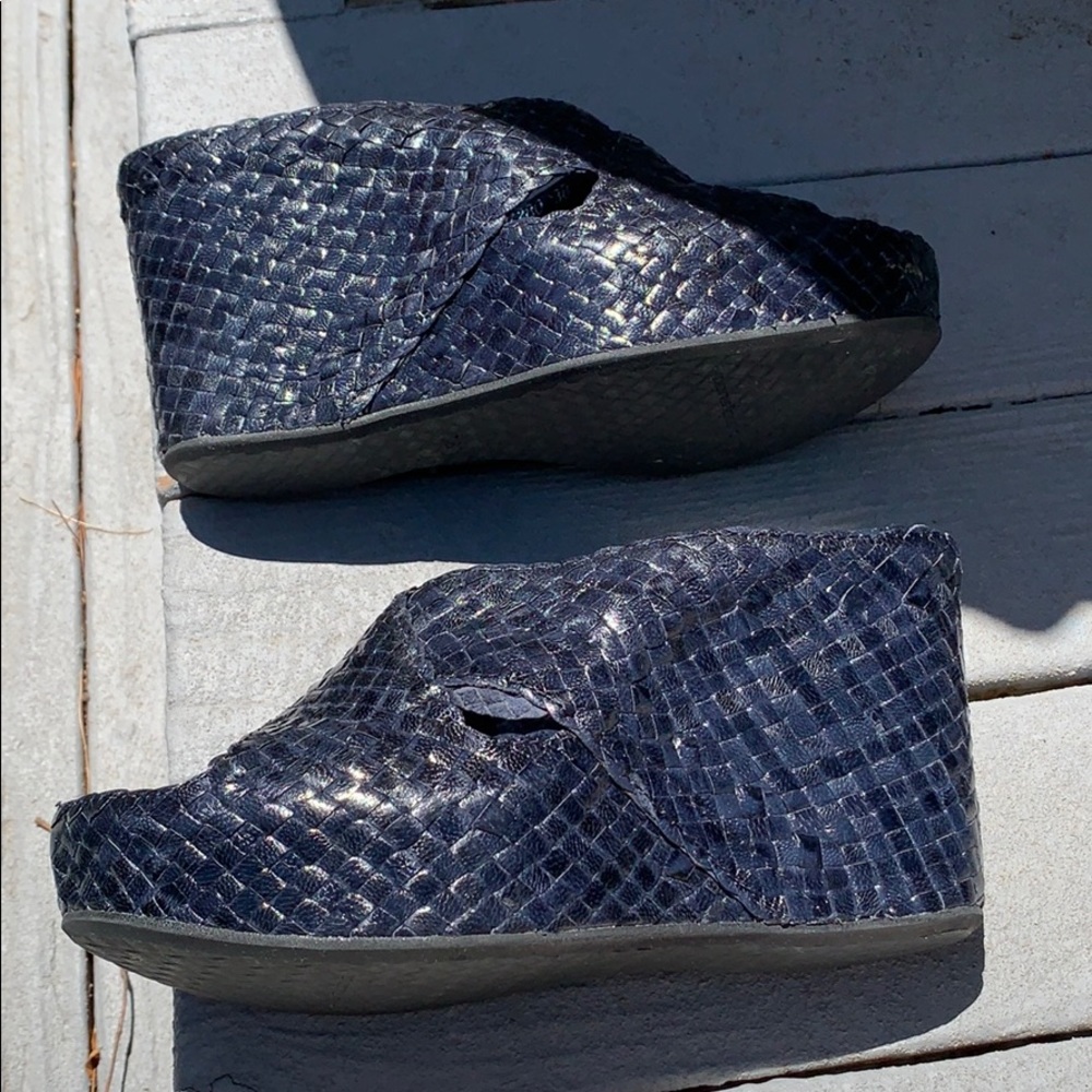 Pons/Quintana Navy Woven Leather Platform Wedge 38